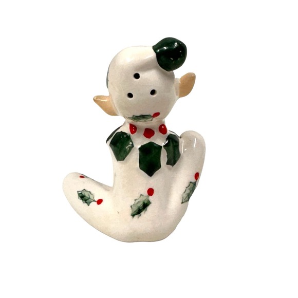 Lefton Vintage Christmas Holly Berry Pixie Elf Salt Shaker Japan Pre-owned - Picture 3 of 7
